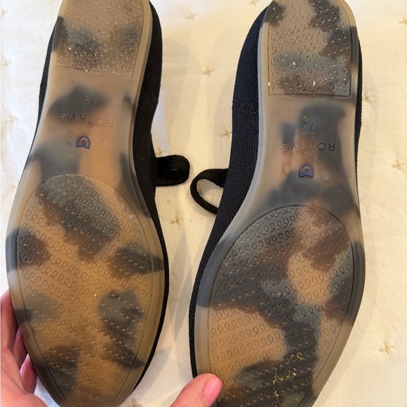 Rothy's Square-Toe Mary Jane Flats in Black with Blue Trim - Picture 3 of 7